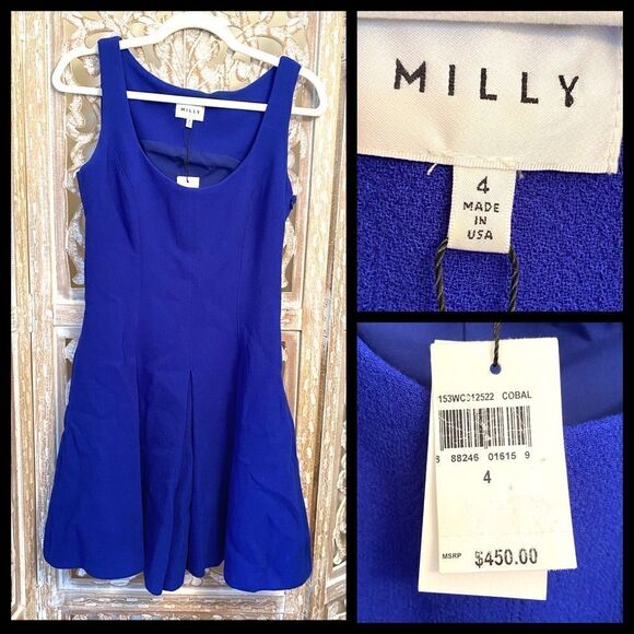 NWT Colbalt Blue Milly wool dress size 4 made in the USA